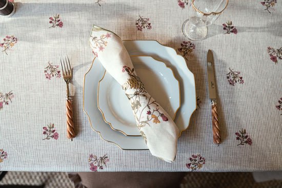 Scarlet Flax & Field Posy Pinstripe Printed Tablecloth