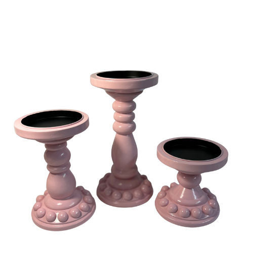 Pair of Light Pink Bobbin Candle Holders (Small)