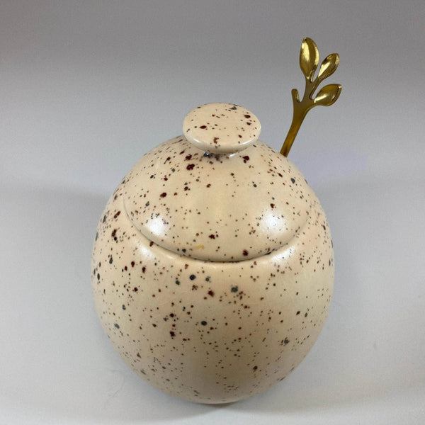Sugar Bowl with Spoon Honey Speckle Glaze