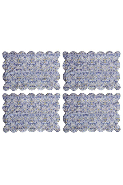 Reversible Scalloped Placemat Made With Liberty Fabric Lodden China Blue & Sambourne Yellow