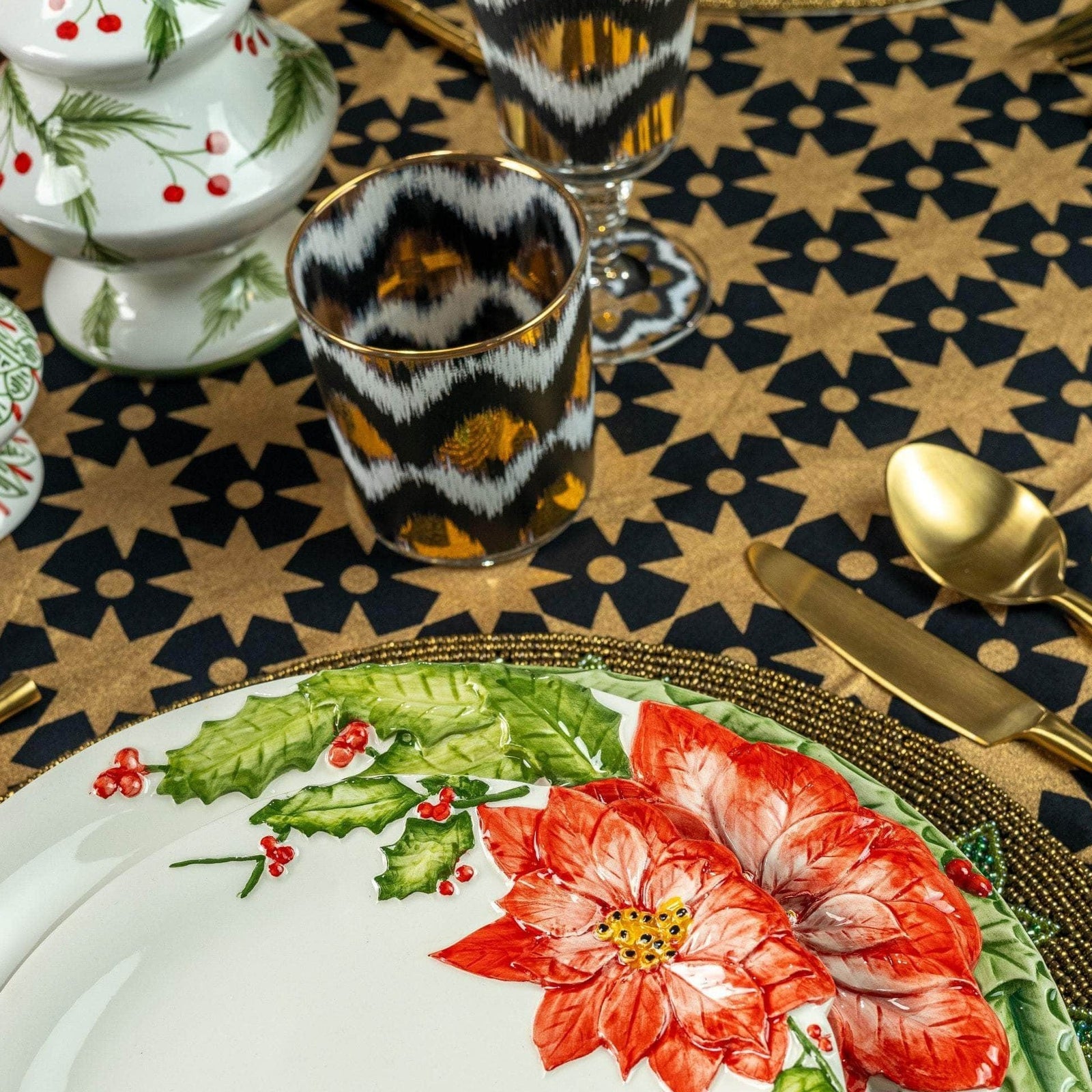 Ikat gold glasses - Black Tumbler Set of 4