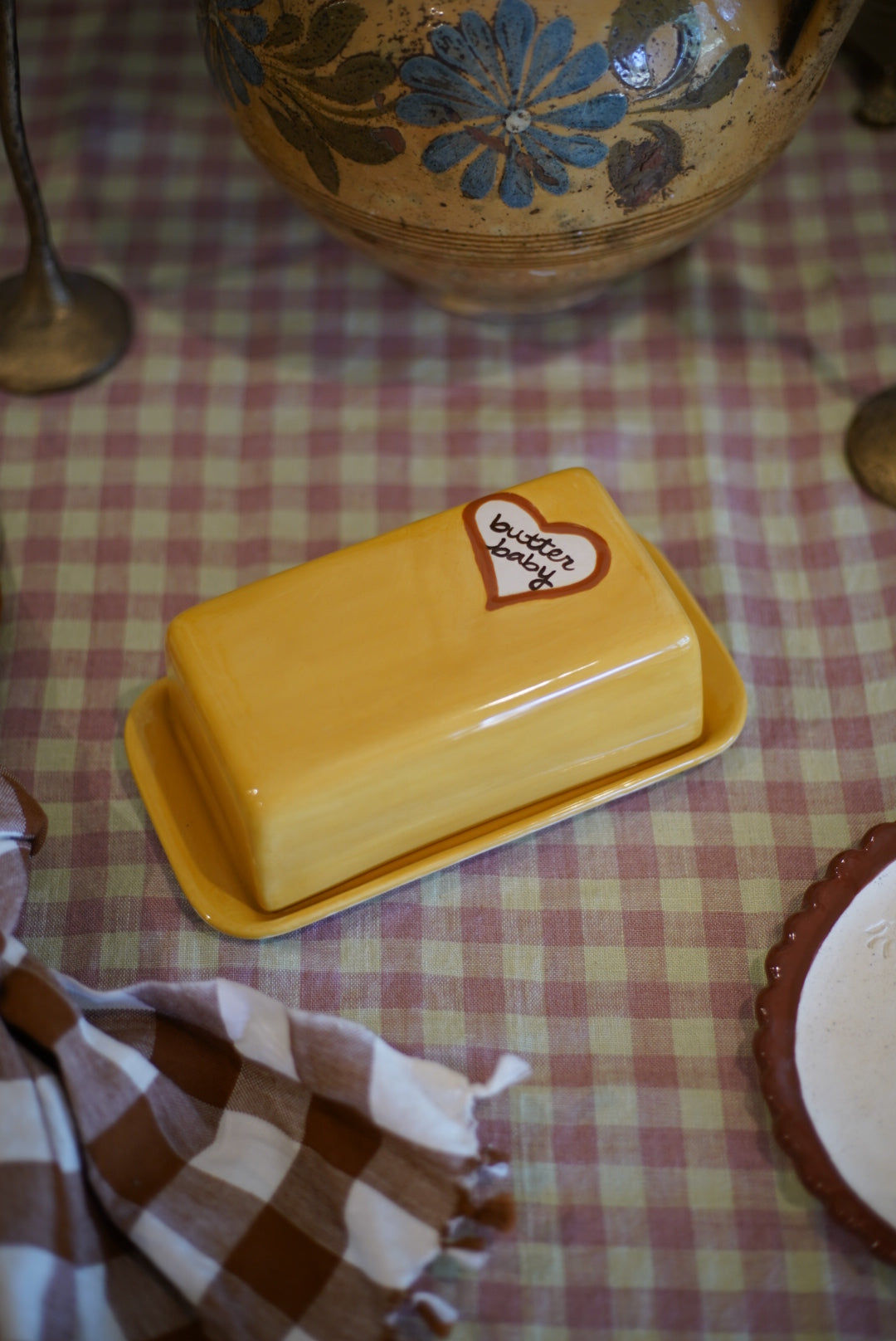 Hand-painted “butter me up” European Butter Dish