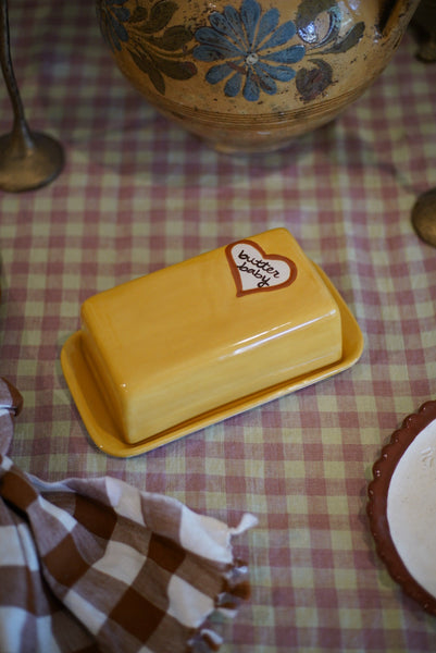 Hand-painted “butter me up” European Butter Dish