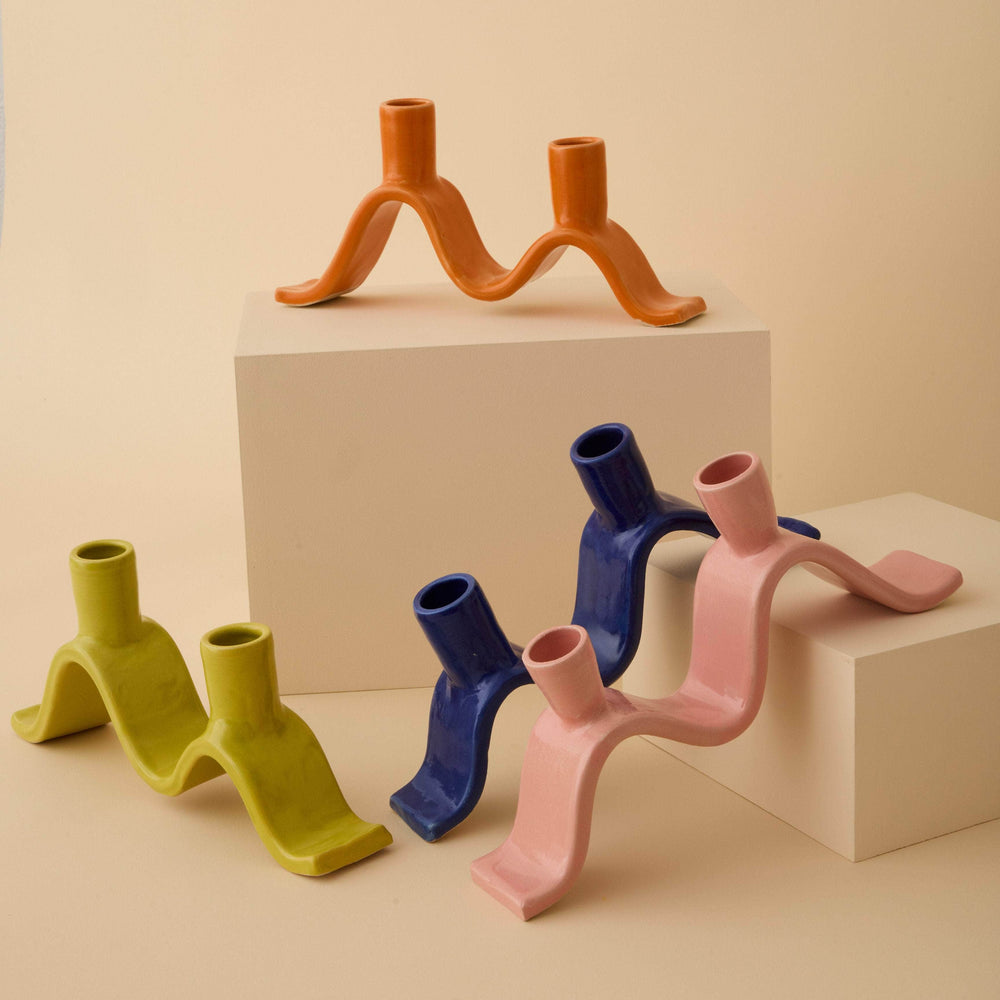 Small Wavy Candelabra - Chartreuse