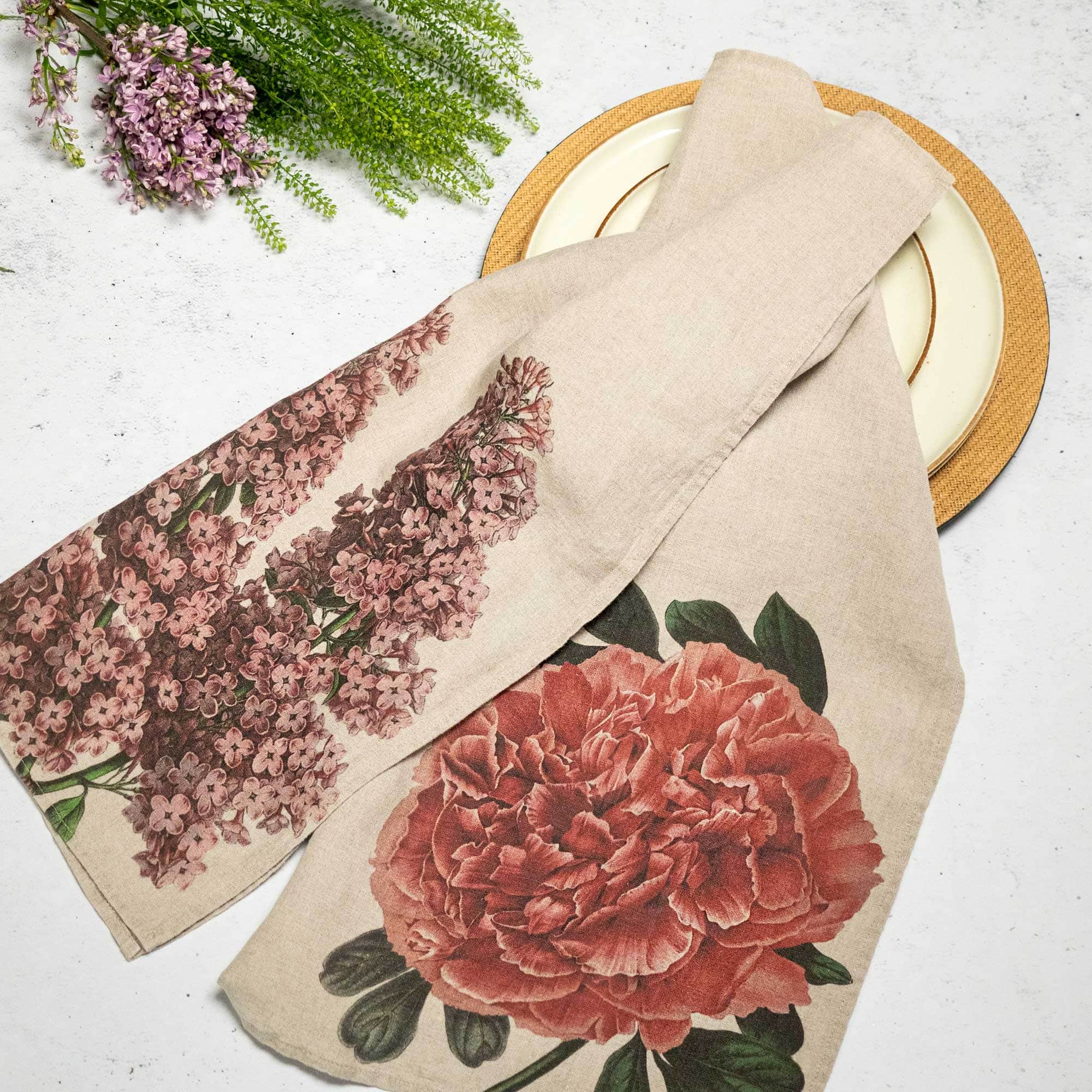 Linen Kitchen Towels PEONY & LILAC Set of 2