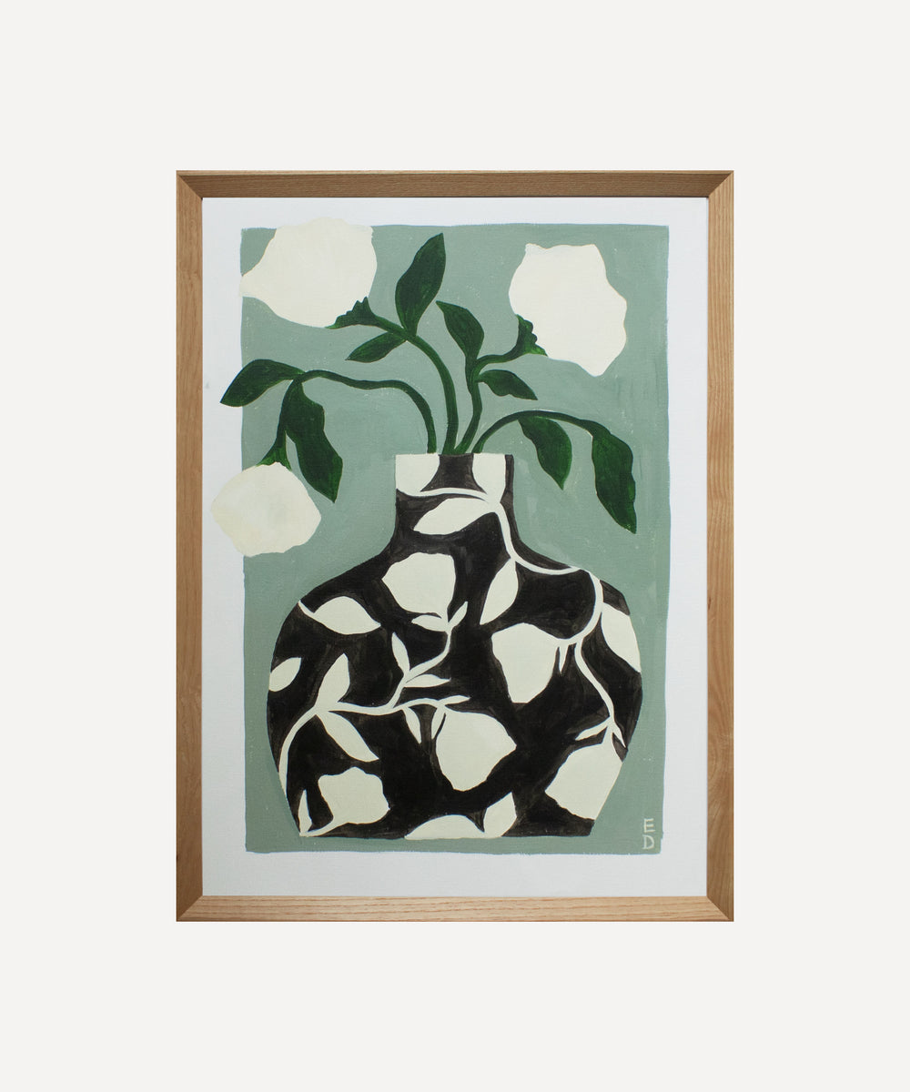 Patterned vase on Sage- Original painting