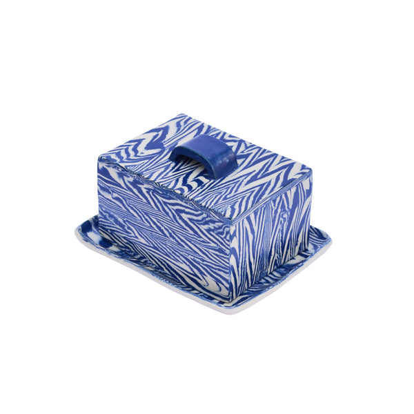 Cobalt Herringbone Butter Dish