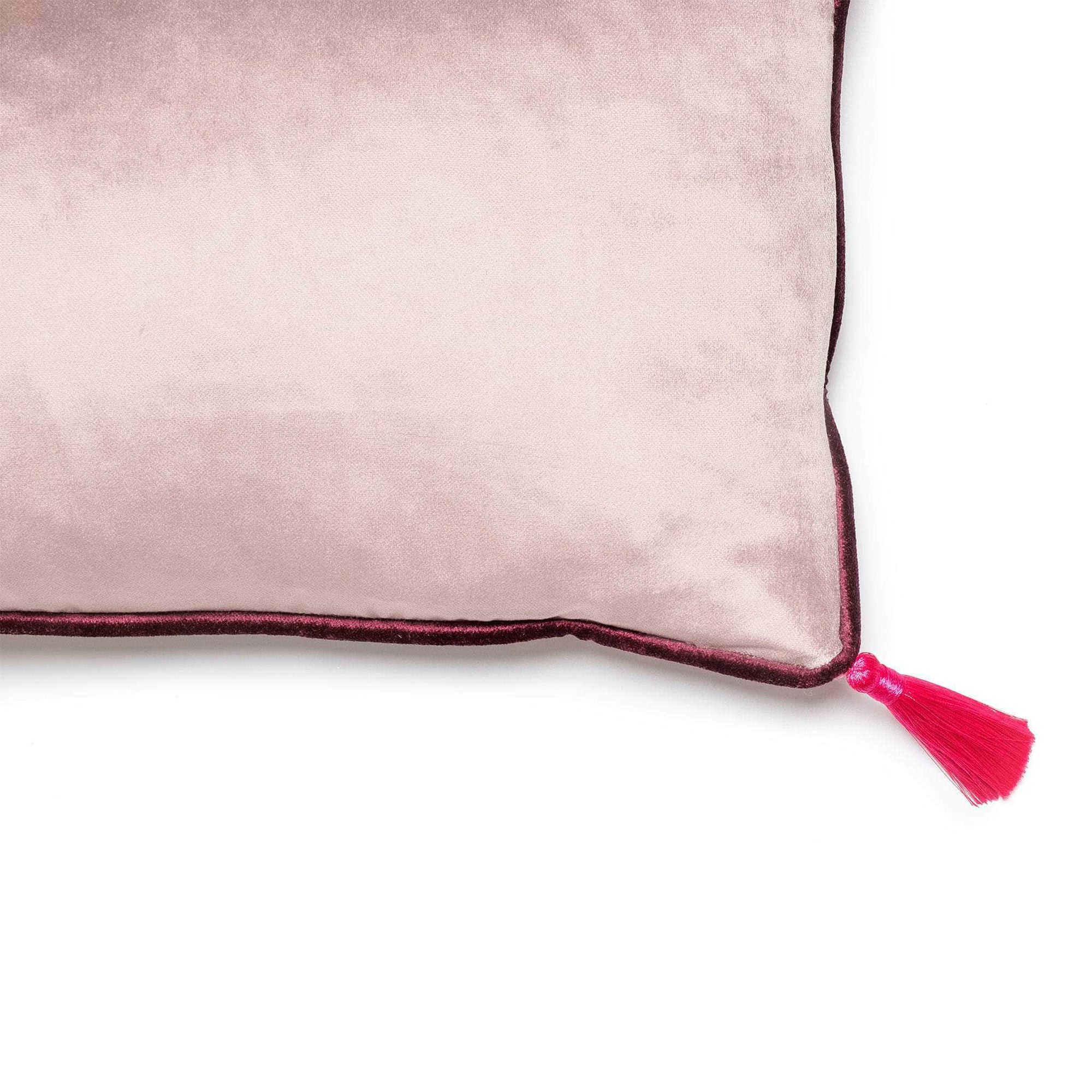 Silver Velvet Rectangular Cushion with Pink Tassels