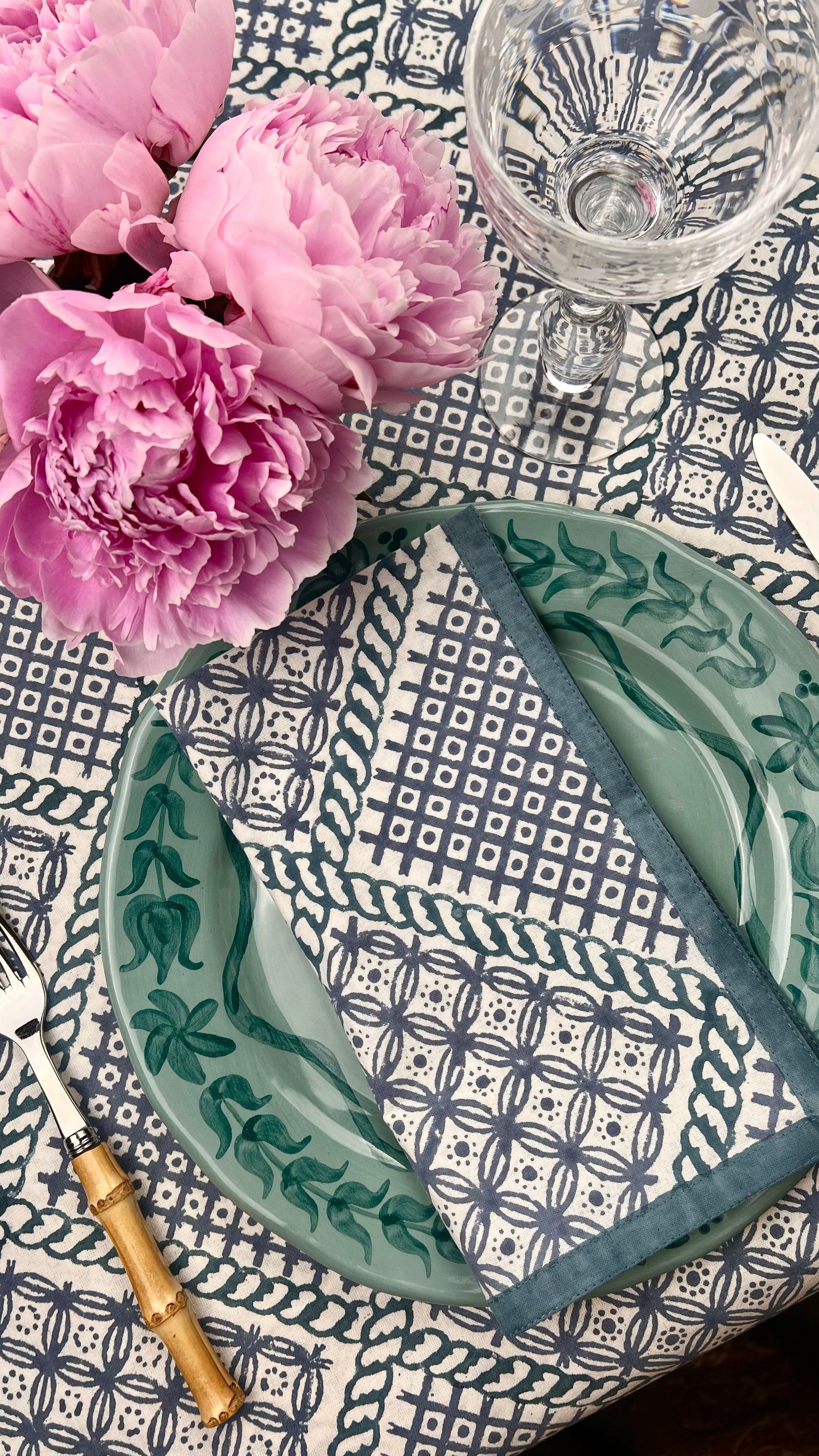’The Trellis’ - Napkin Set of 4 - Teal Blue