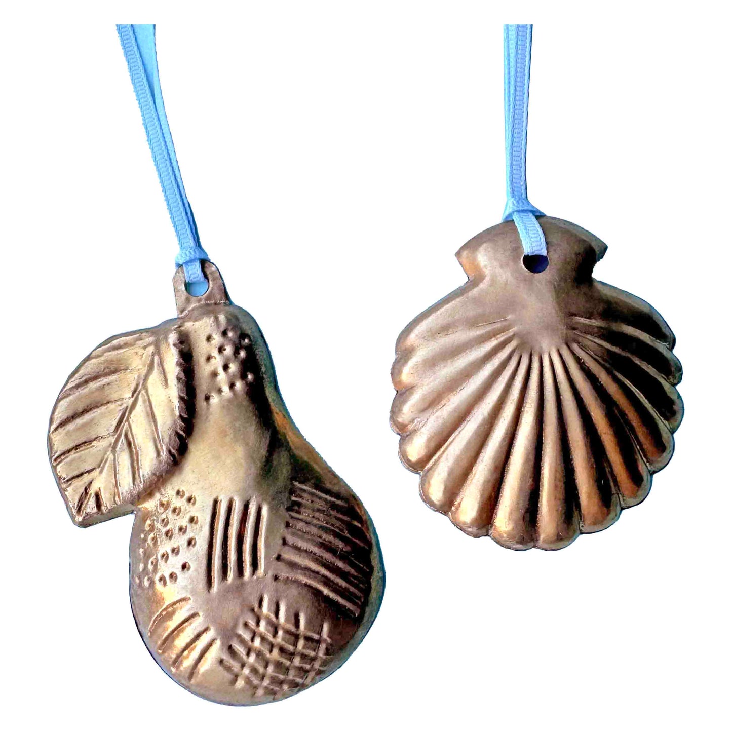 Brass Pear & Shell Christmas Decorations