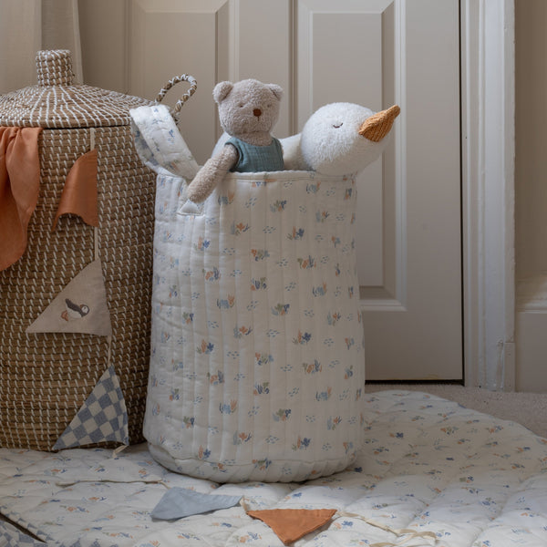 Large Quilted Storage Basket - Coastline / Waves