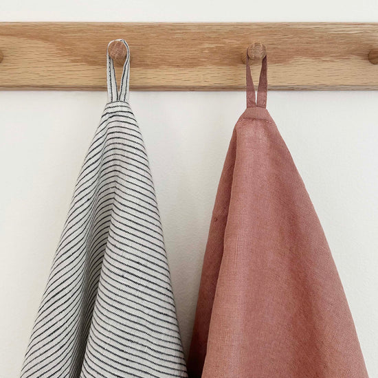 100% Linen Tea Towels OEKO-TEX® Certified – Faded Blush + Stripe