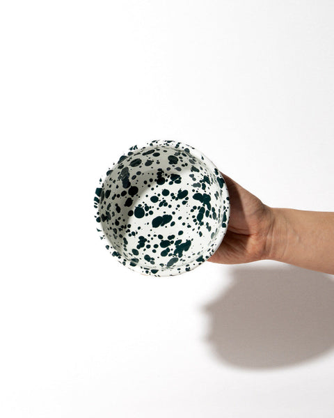 Splatter Enamel Snack Bowl - Cream / Dark Green
