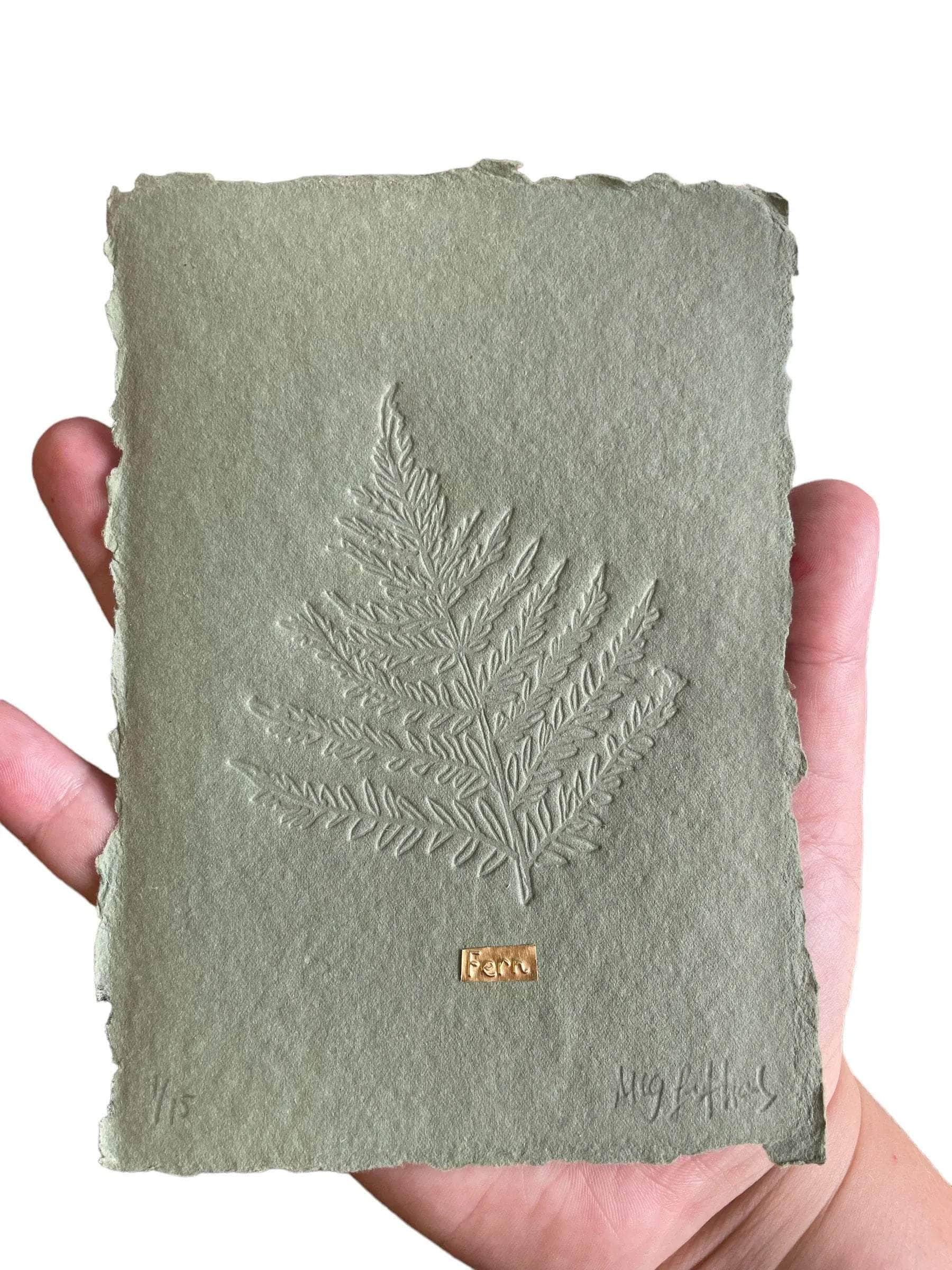 Limited Edition Fern Embossing on Moss Green Handmade Paper With Tin Embossing