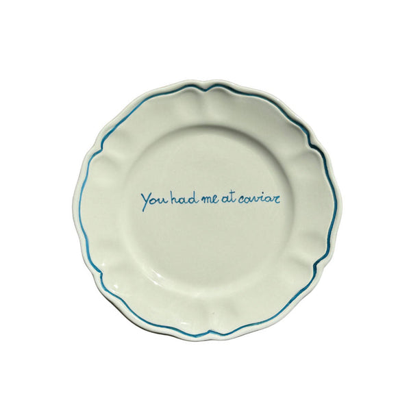 Sveva's Home Ceramic "You had me at caviar" Ceramic Scalloped Plate Set of 4