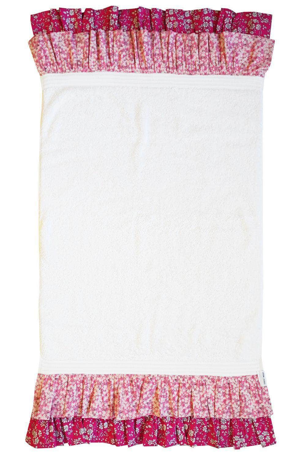 Ruffle Edge Towel Made With Liberty Fabric Mitsi Valeria & Capel Fuchsia Pink