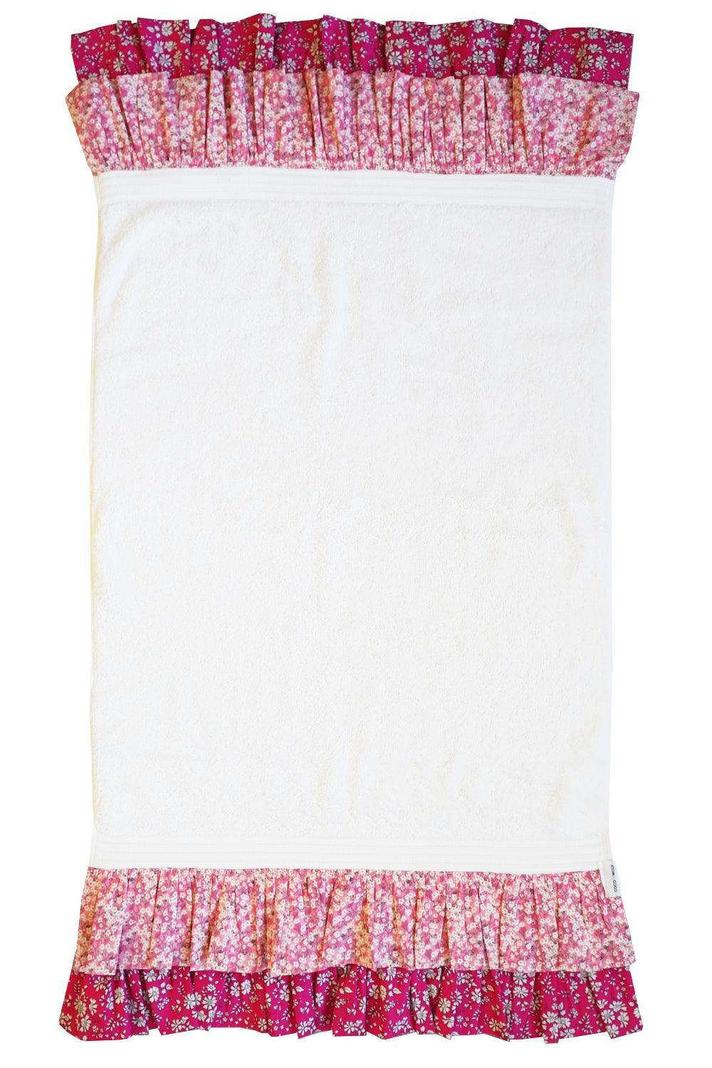Ruffle Edge Towel Made With Liberty Fabric Mitsi Valeria & Capel Fuchsia Pink