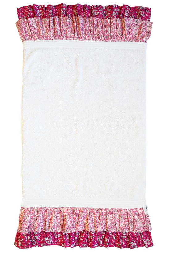 Ruffle Edge Towel Made With Liberty Fabric Mitsi Valeria & Capel Fuchsia Pink