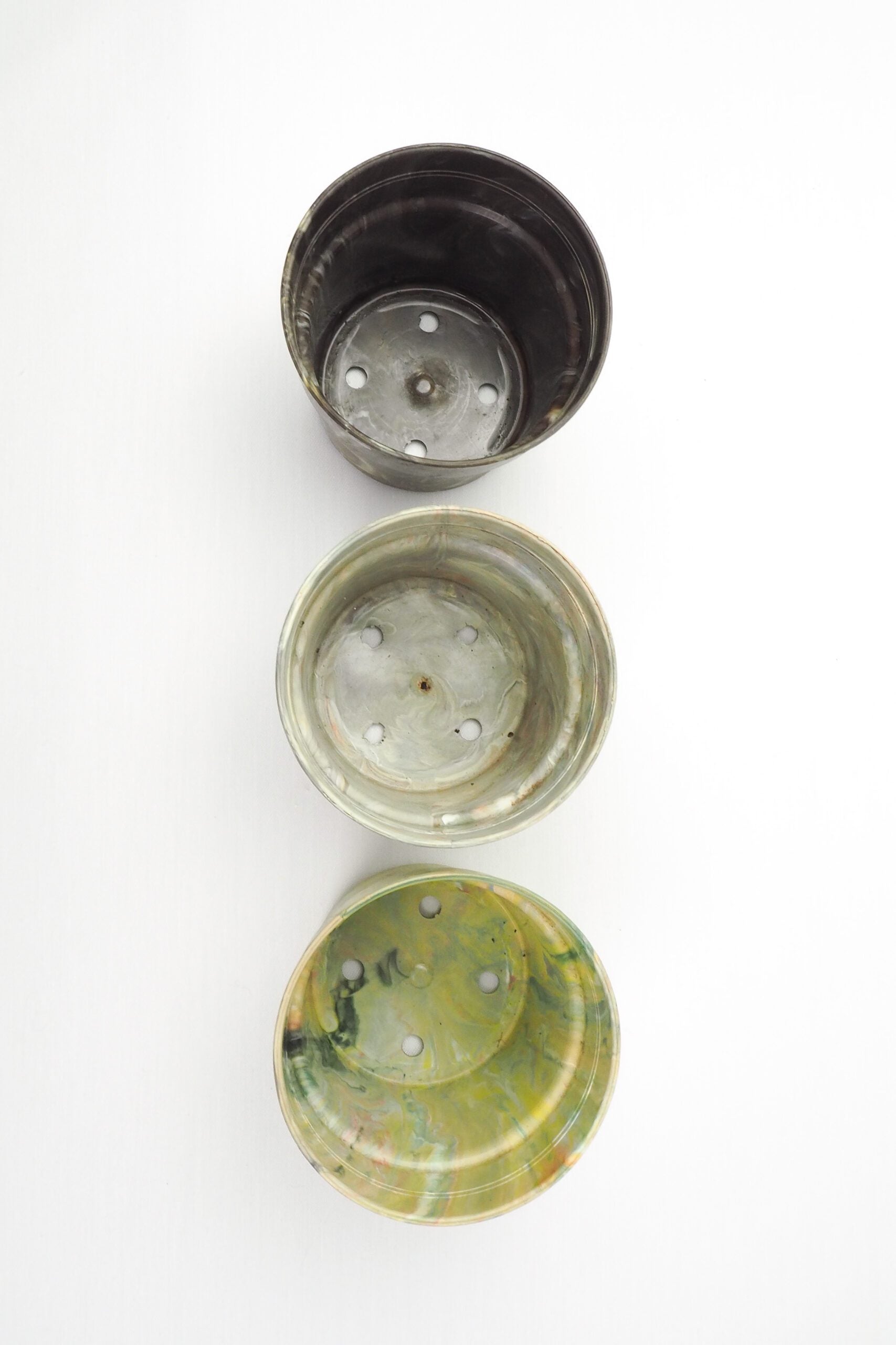 3 Vintage Marbled Plant Pots