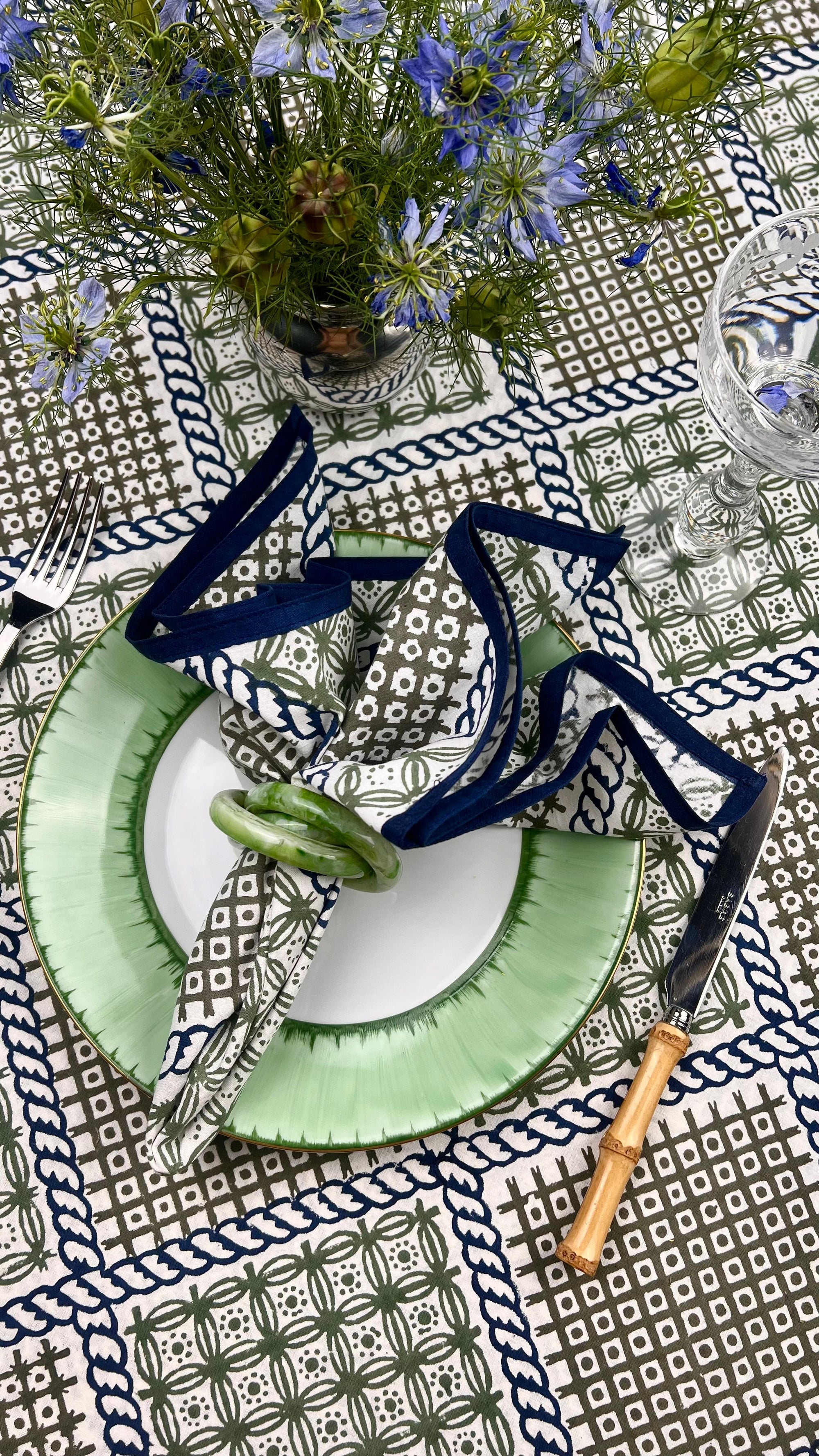 ’The Trellis’ - Napkin Set of 4 - Blue, Sage & Taupe