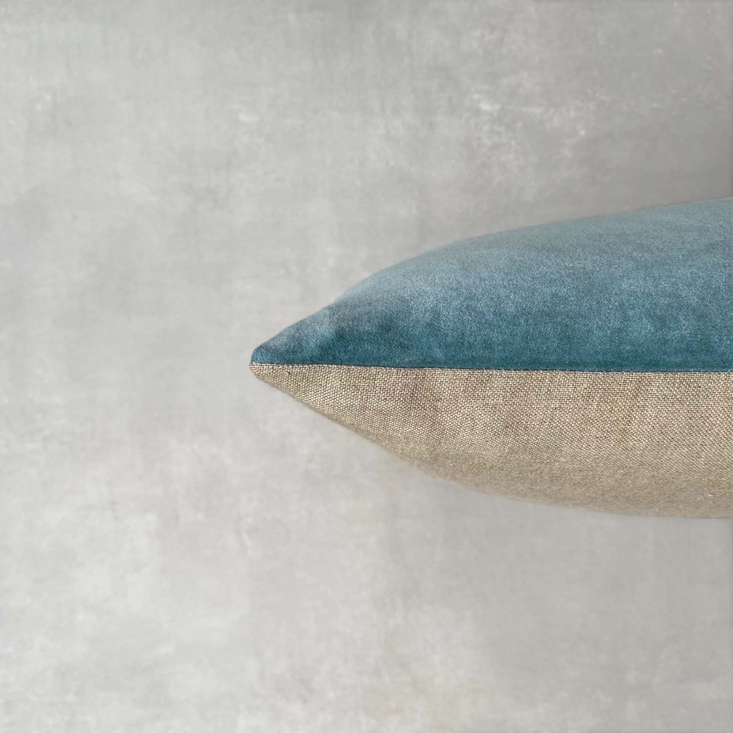 The Velvet And Linen Cushion Teal Blue