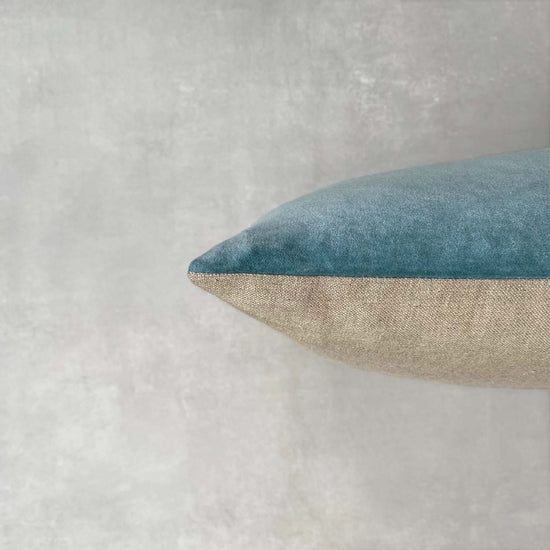 The Velvet And Linen Cushion Teal Blue