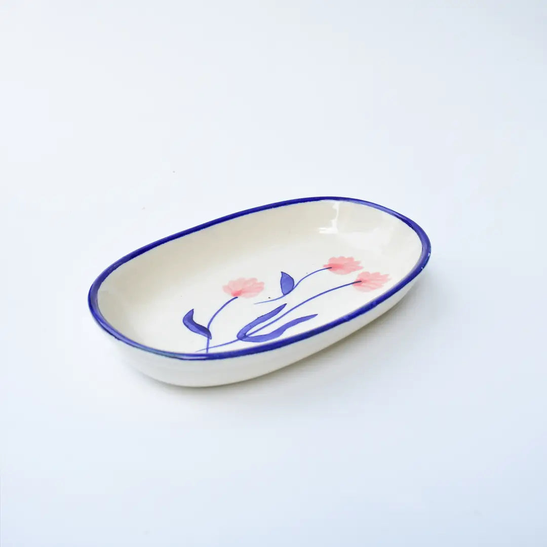 Handmade Ceramic Serving Bowl - Camellia, 1.5 x 8 x 4 Inches (Set of 2)