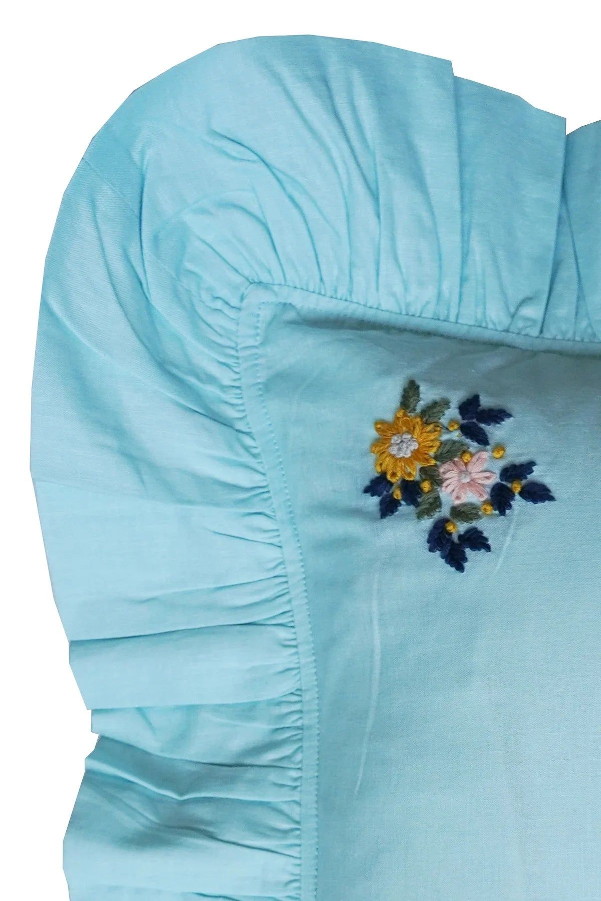 Embroidered Ruffle Oblong Cushion made with Linen Liberty Fabric SEA SPRAY