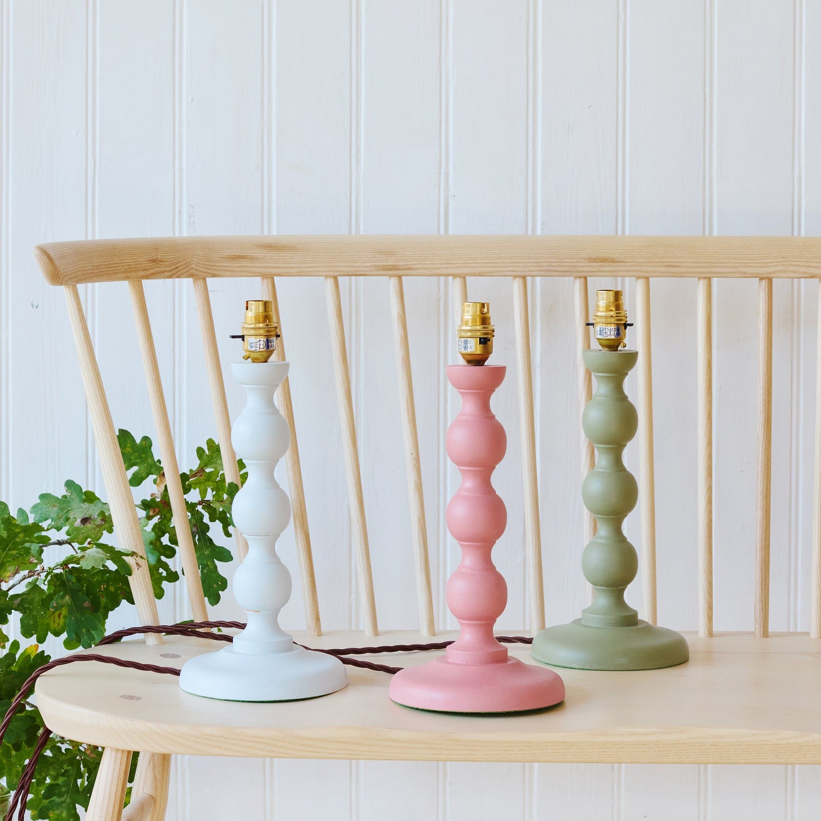 Hand Painted Beechwood Bobbin Lamp