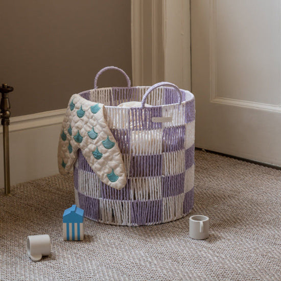 Checkerboard Storage Basket Large - Lilac