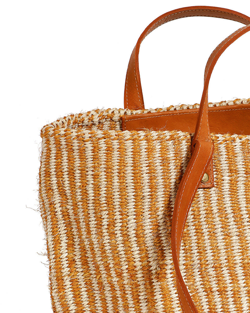 DHEHEBU: Gold and Natural Pinstripe Sisal Shopper