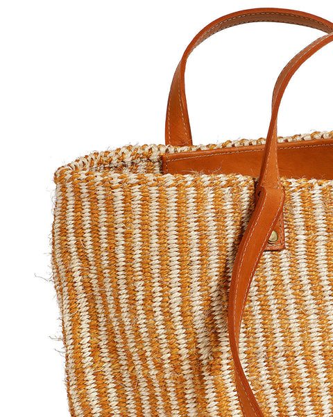 DHEHEBU: Gold and Natural Pinstripe Sisal Shopper