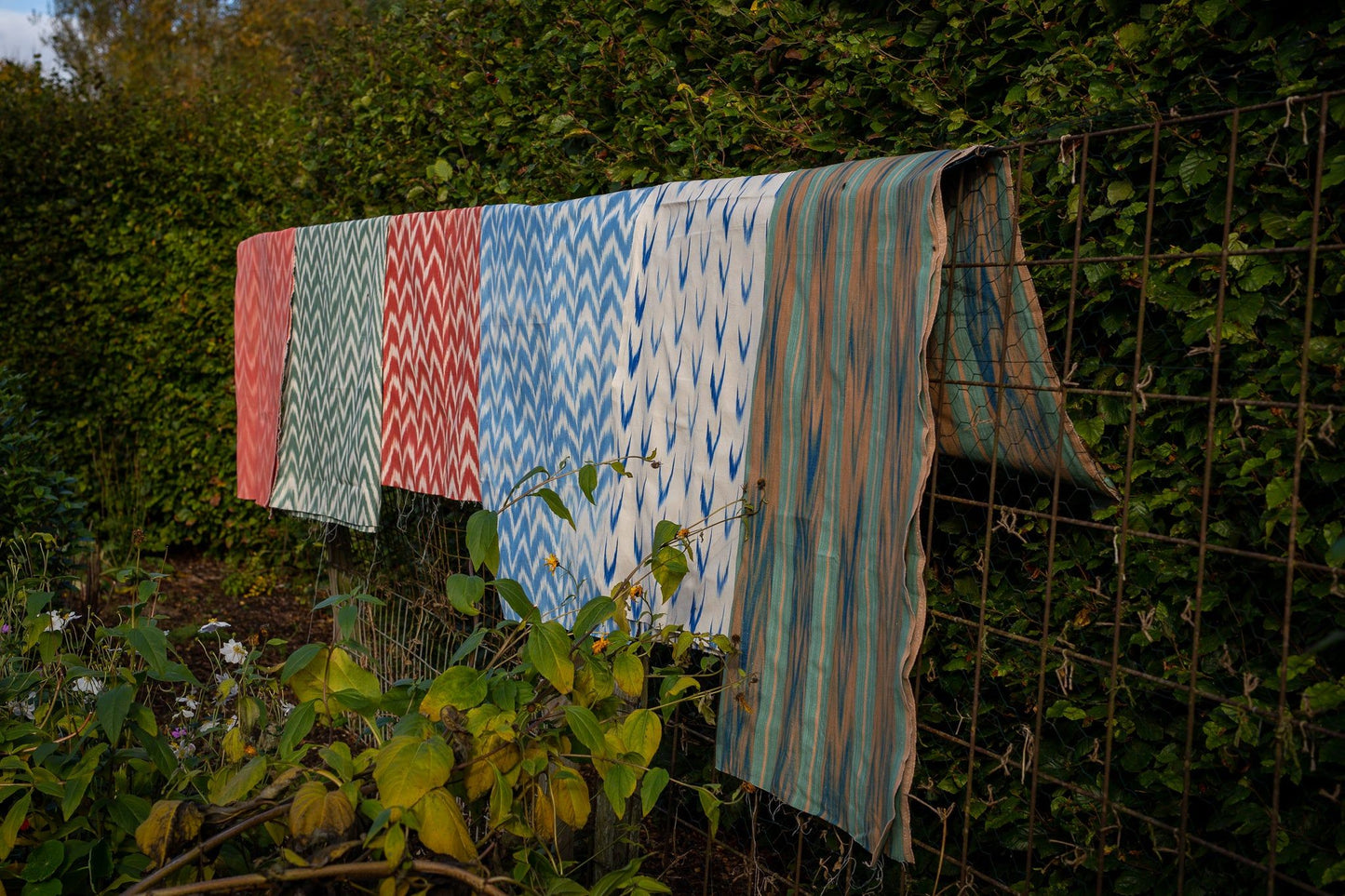 Vicens Fabric - Sea Green Stripe With Indigo Flame