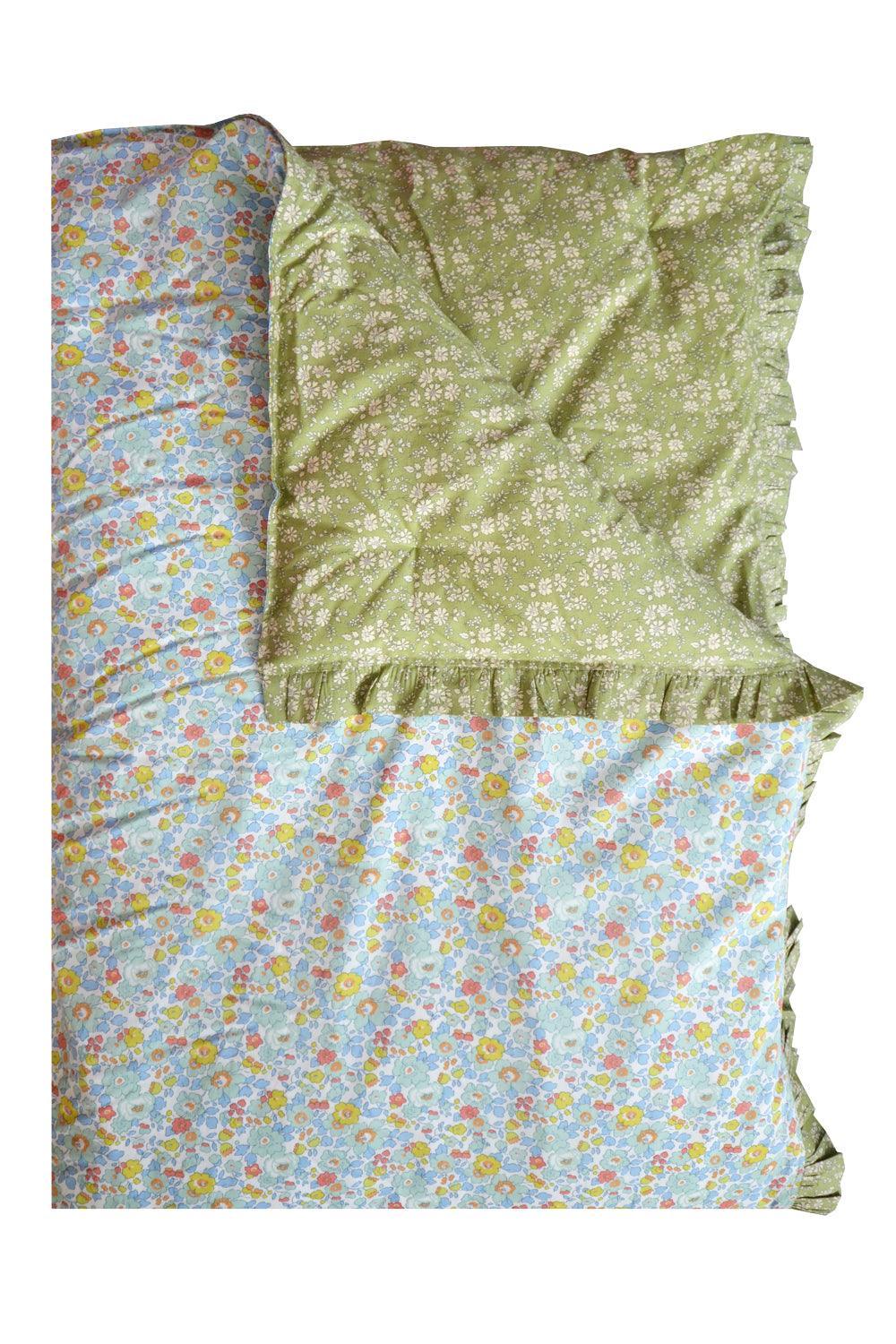 Reversible Ruffle Edge Heirloom Quilt Made With Liberty Fabric Betsy Sage & Capel Pistachio