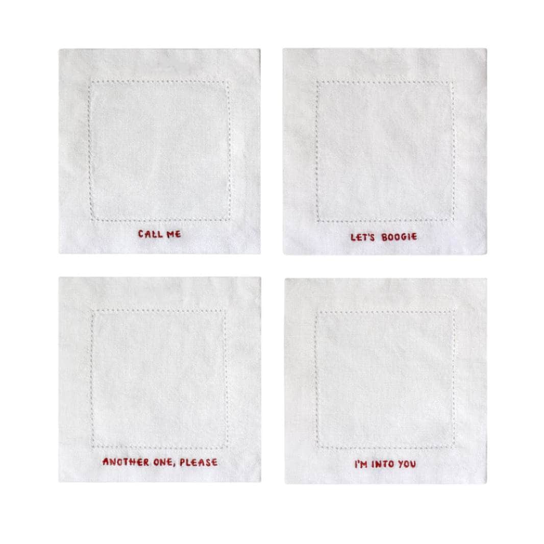 Gratitude Hemstitched Cocktail Linen Napkins - Set of 4