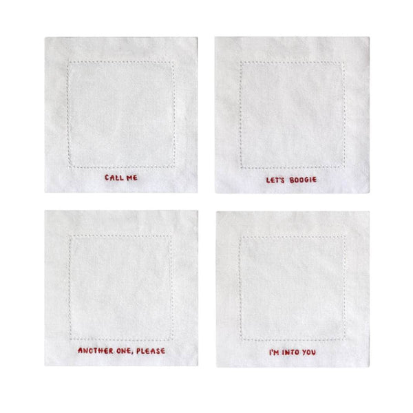 Gratitude Hemstitched Cocktail Linen Napkins - Set of 4