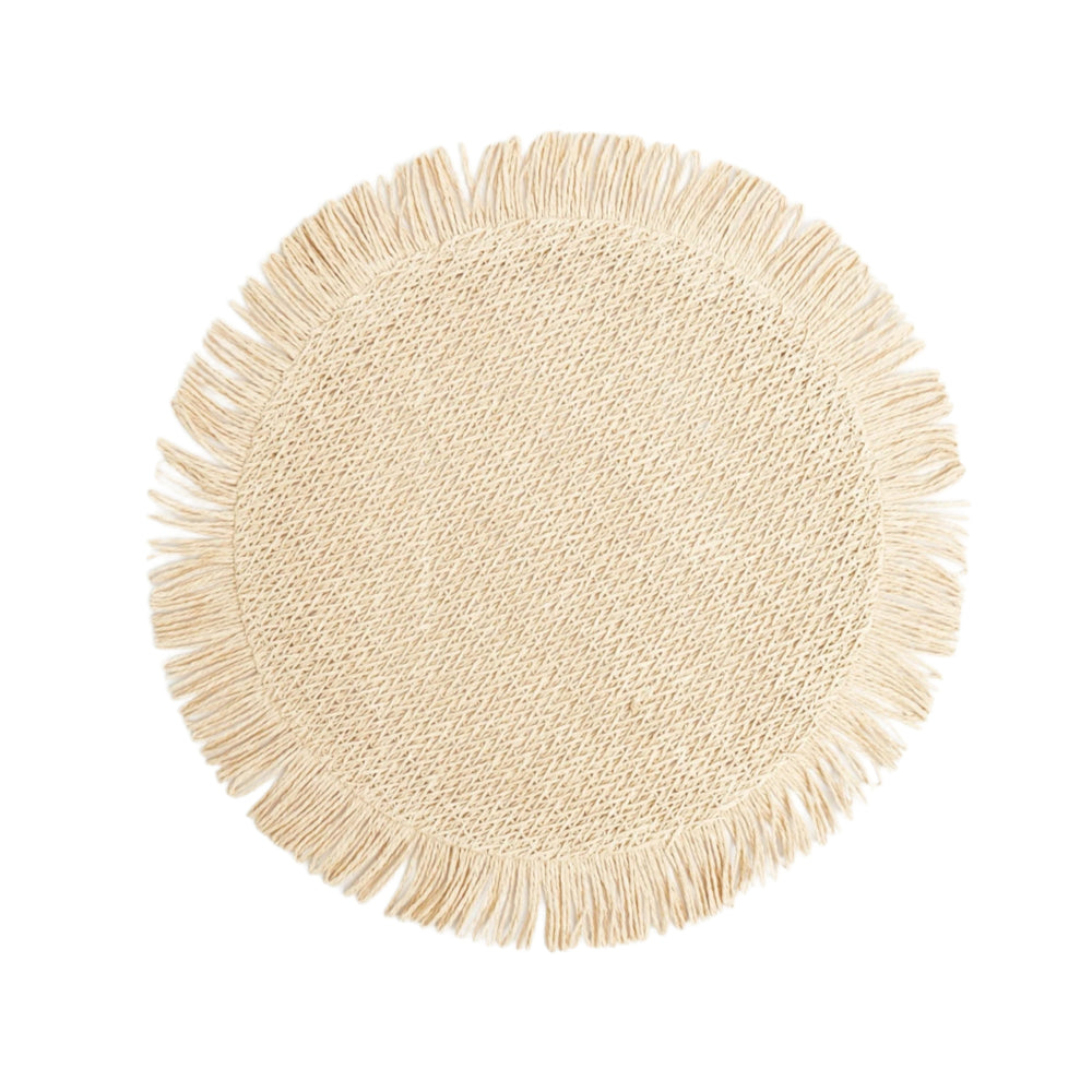 Elia Woven Rattan Round Fringed Placemats (set of 4)