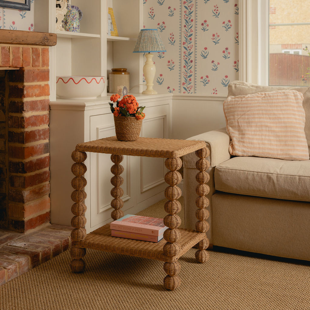 Bobbin Rattan Side Table, Oak