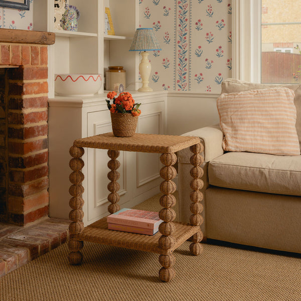 Bobbin Rattan Side Table, Oak