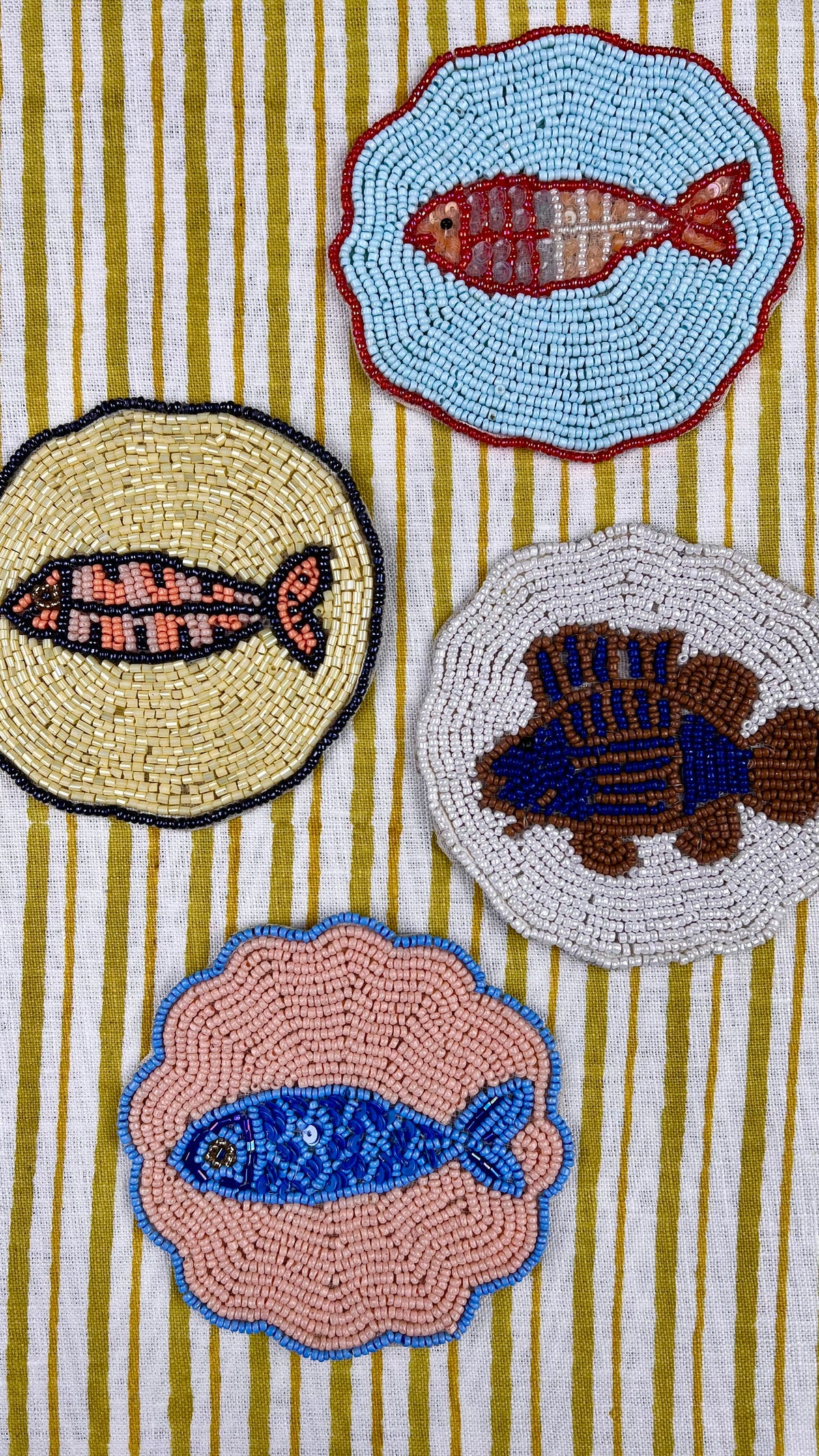 ’il Pesce’ Beaded Fish Coasters - Multicoloured (set of 4)