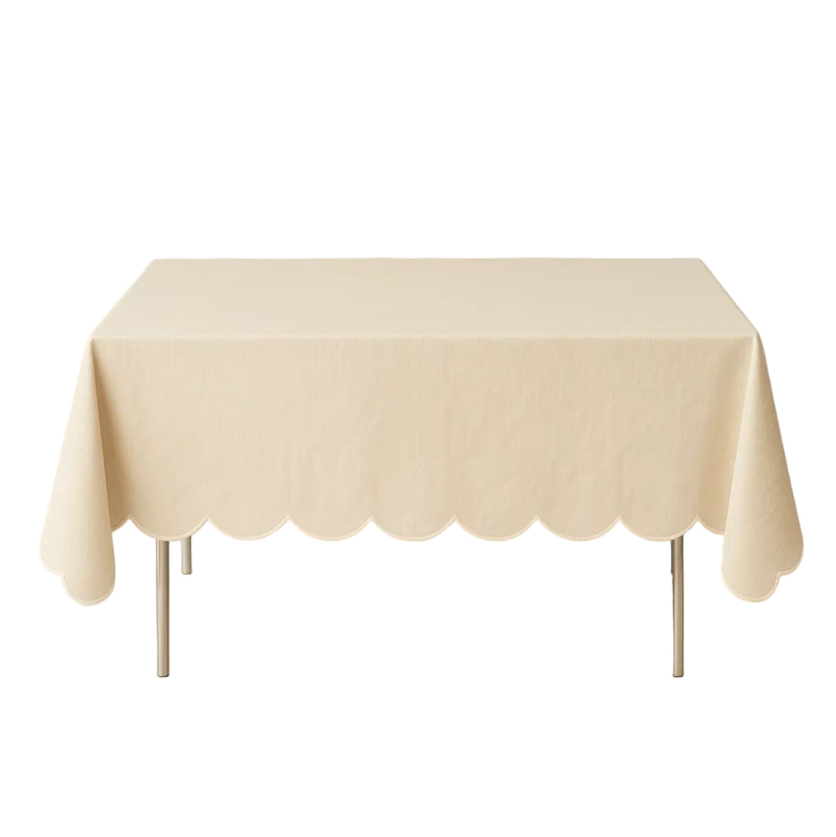 Scalloped Linen Tablecloth In Ivory