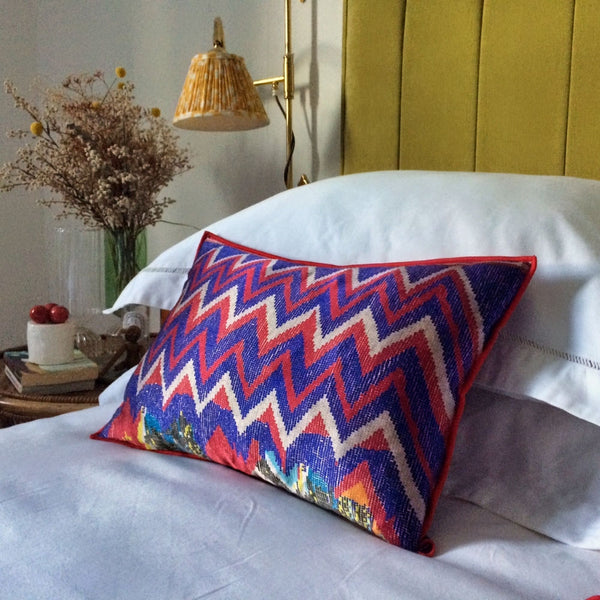 Tati Cushion - Blue, Red & Ivory