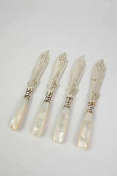 4 Antique Silver Plate Fish Knives