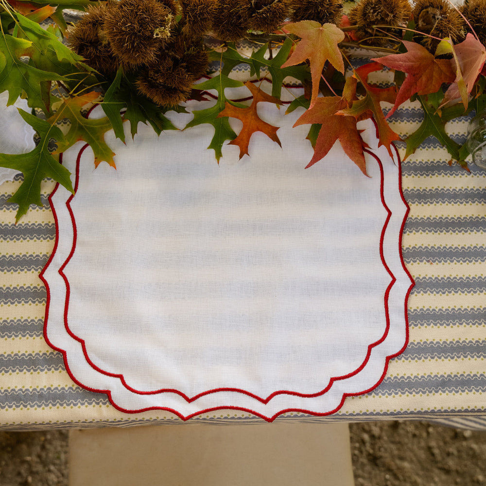 Greta Anti-Stain Placemat, White with Burgundy