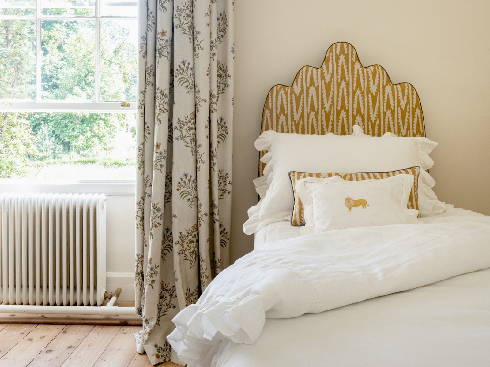 Boudoir Pillow with Ivory White Hemstitch and Lion Embroidery