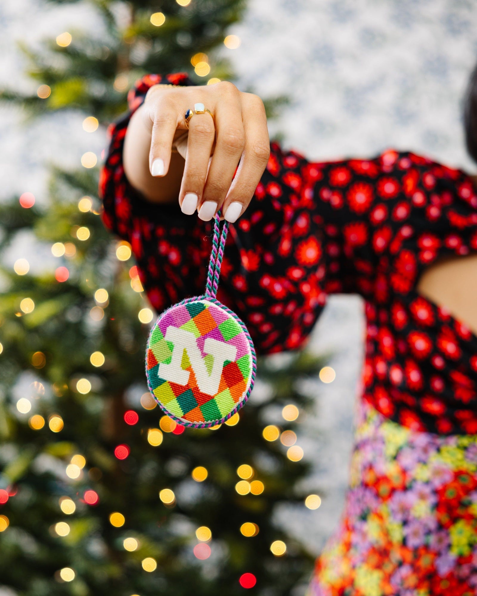 Needlepoint Monogram Ornament - N