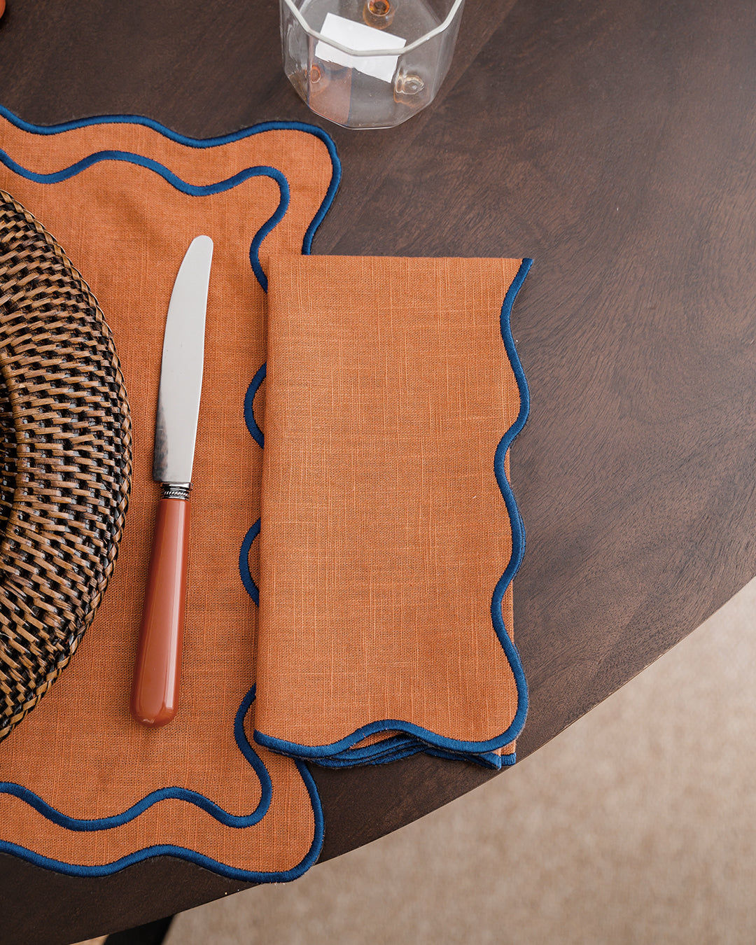Beja Napkin, Terracotta with Blue