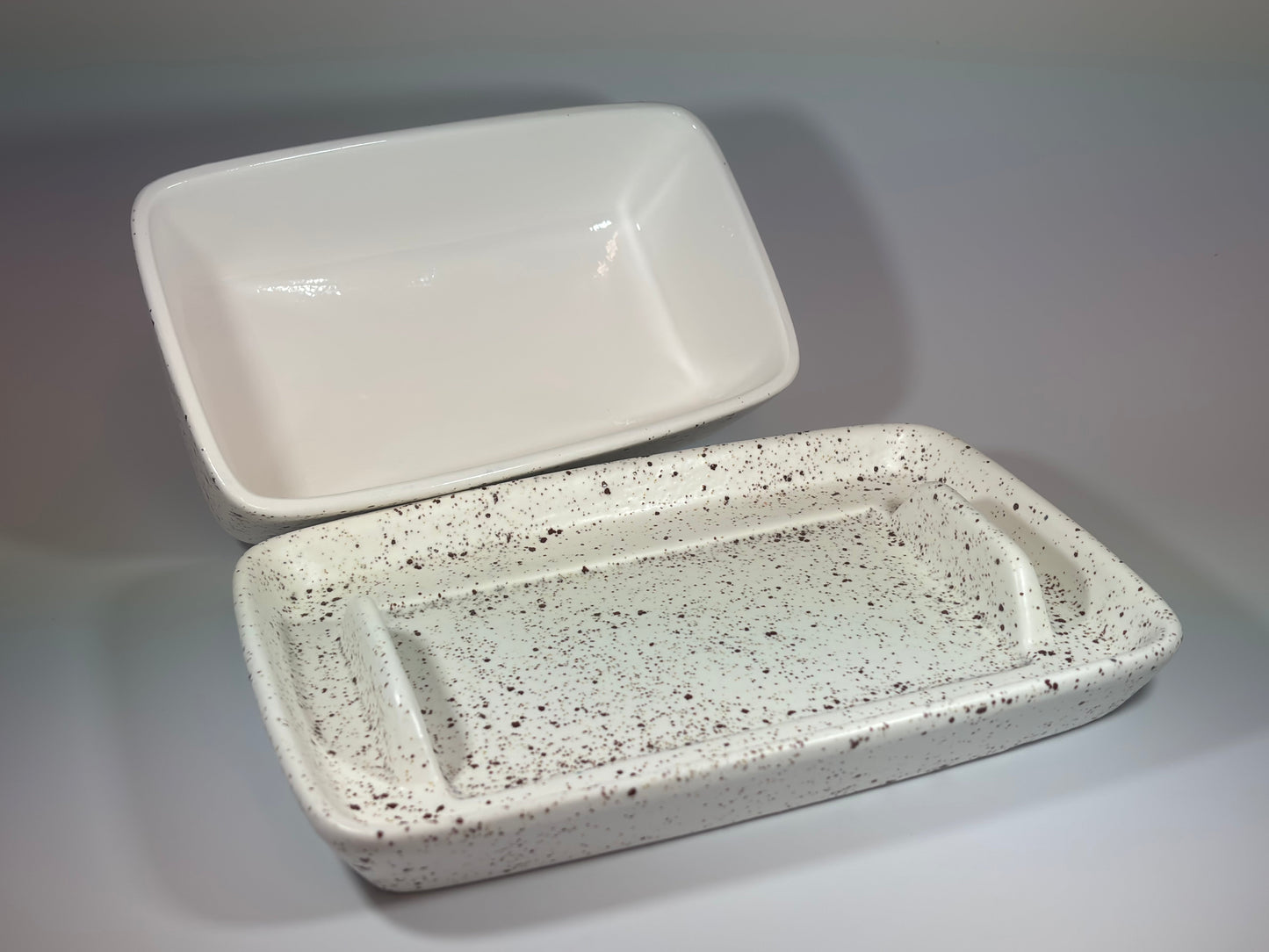 Stoneware Speckled White Butter Dish