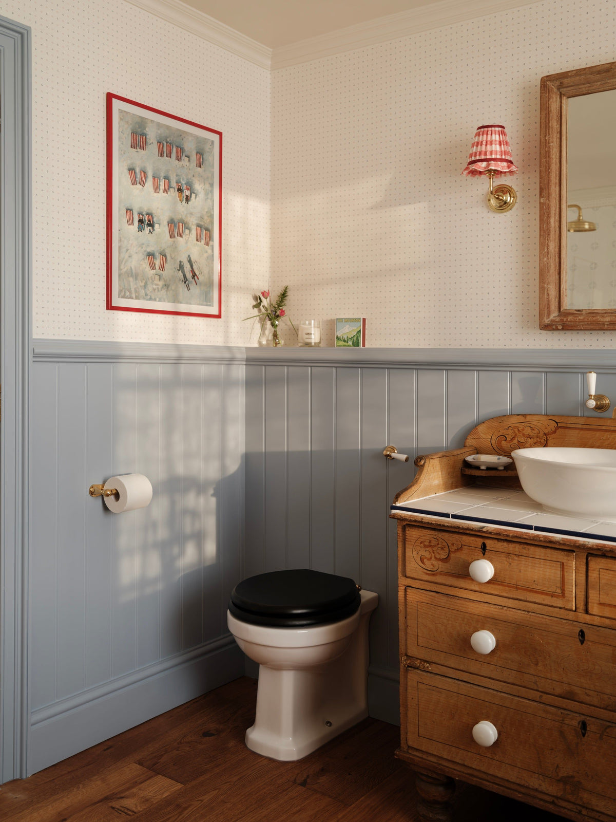 Minni Wallpaper - Bryony Blue and Soft Red