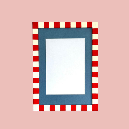 Painted Wood Picture Frame, Tomato & Mayo Skinny Stripes